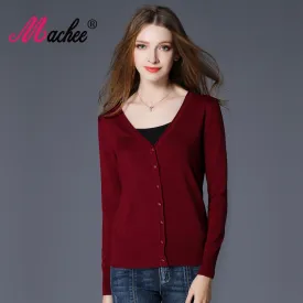 2017 New Top Selling Spring Woman Sweater Tops Fashion Knitted Long Sleeve V-Neck Solid Loose Size Casual Woman Cardigan Sweater