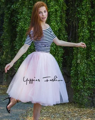 7 Layers Midi Tulle Skirts Womens Fashion TUTU Skirt Elegant Wedding Bridal Bridesmaid Skirt Wedding Lolita Underskirt Petticoat