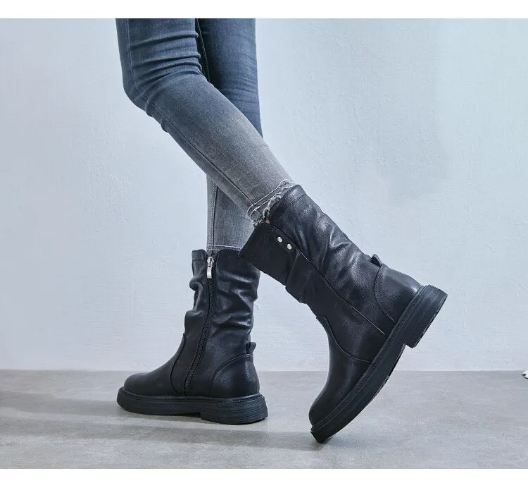 Advbridge Designer Long Boots Woman Winter Fashion Luxury Elegant Medium Heel Women's Shoes Thick Bottom Botins Ladies Wedges Heels