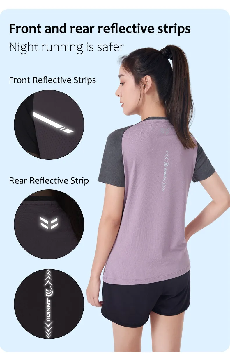 ANNIOU Sports Quick Dry Tops for Women Breathable Lightweight Fitness Yoga Stretch Short-sleeved Outdoor Running T-shirts