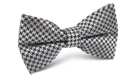 Black & Silver Houndstooth Pattern Bow Tie