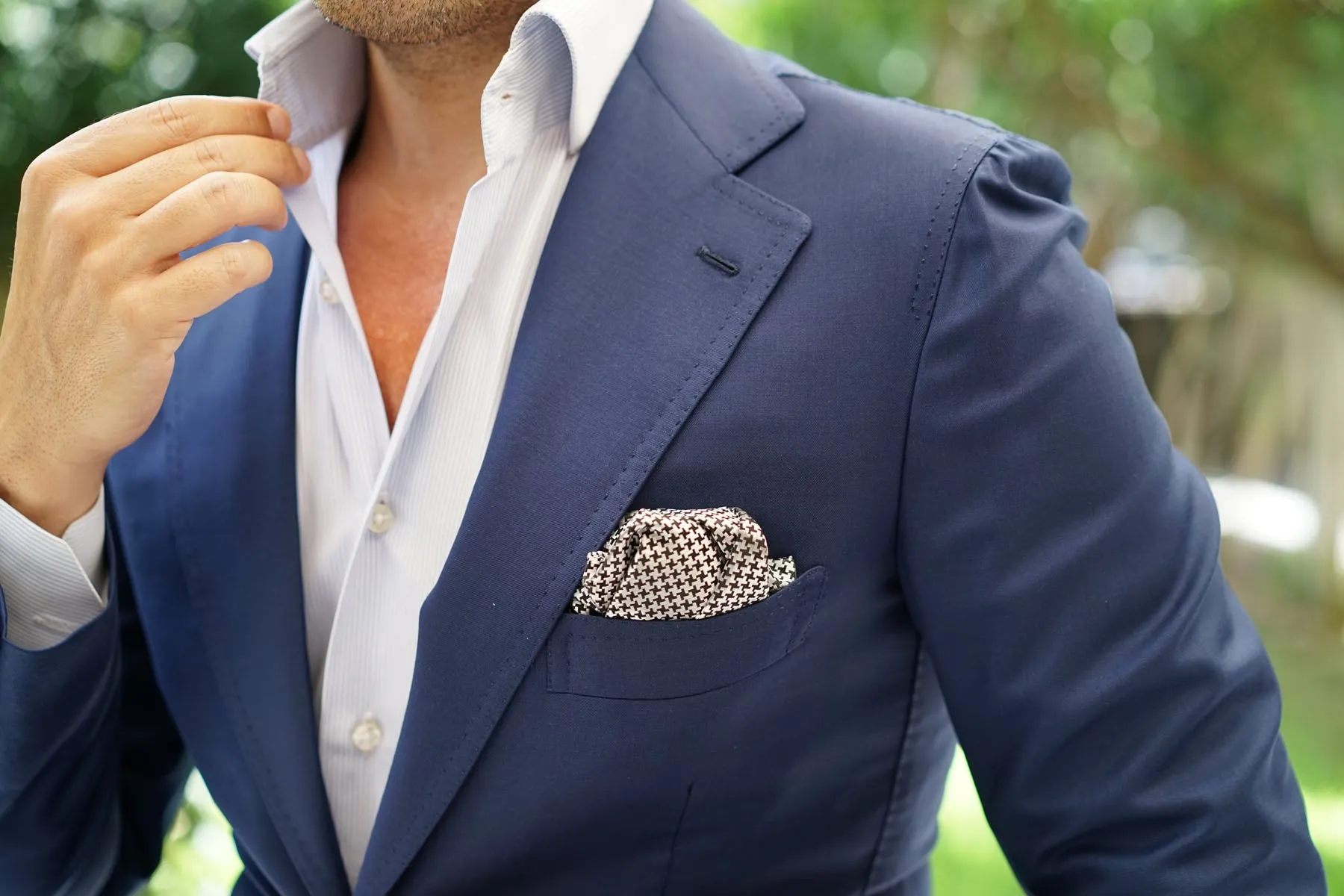 Black & Silver Houndstooth Pattern Pocket Square