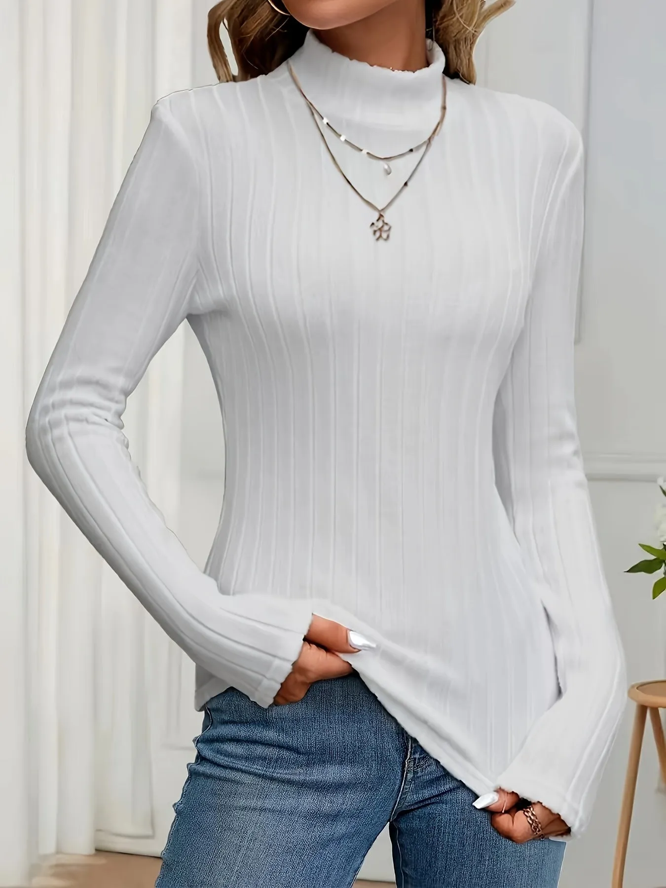 Chic Ribbed Mock Neck Top for Women Perfect for SpringFall