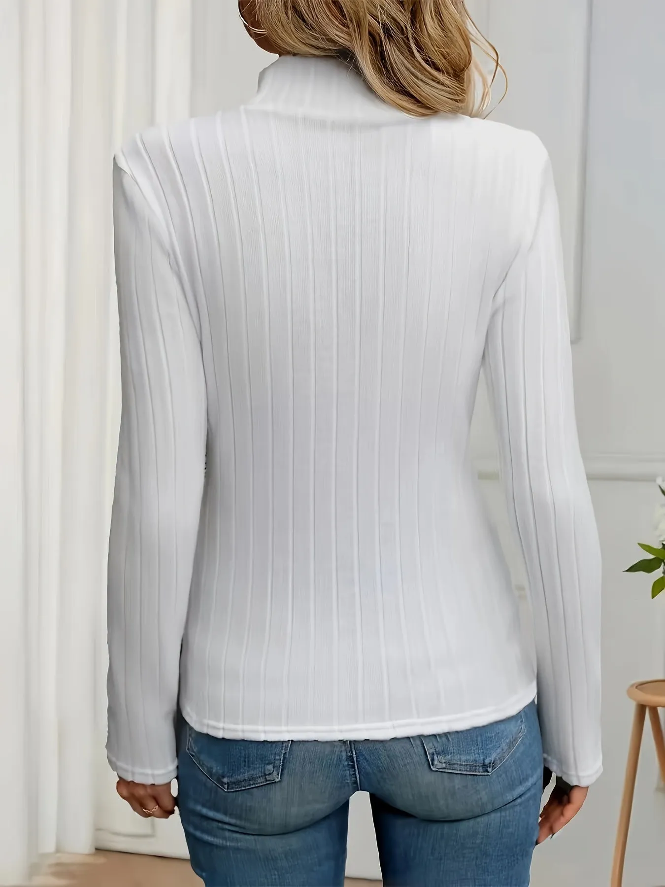 Chic Ribbed Mock Neck Top for Women Perfect for SpringFall