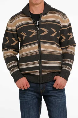 Cinch Charcoal/Tan Aztec Design Full Zip Sweater for Men