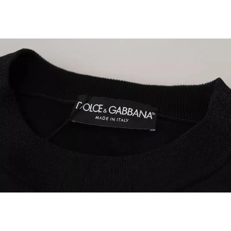 Dolce & Gabbana Black Polyester Logo Men Pullover Sweater