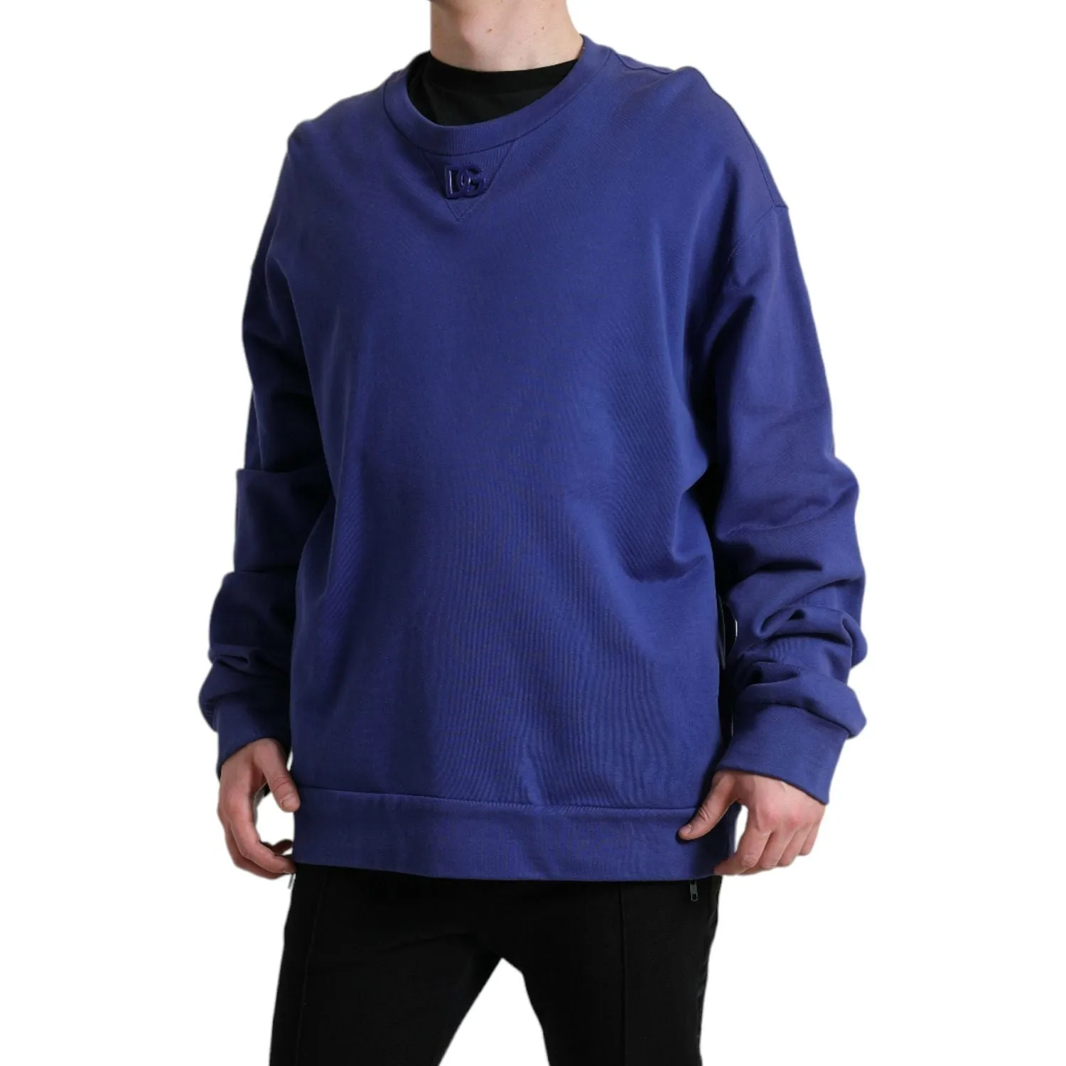 Dolce & Gabbana Royal Blue Cotton Crewneck Sweater