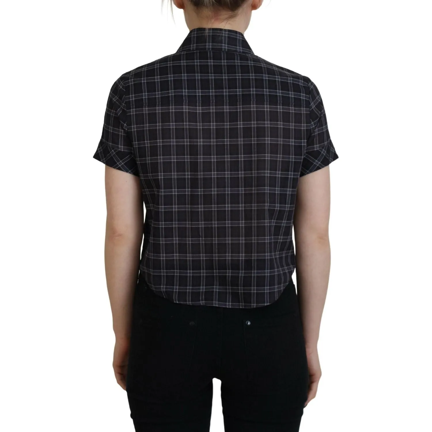 Dsquared² Black Checkered Collared Button Short Sleeves Top