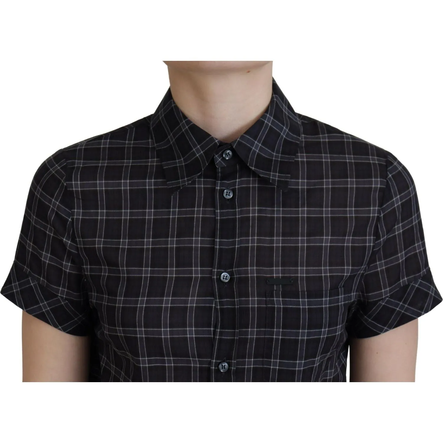 Dsquared² Black Checkered Collared Button Short Sleeves Top