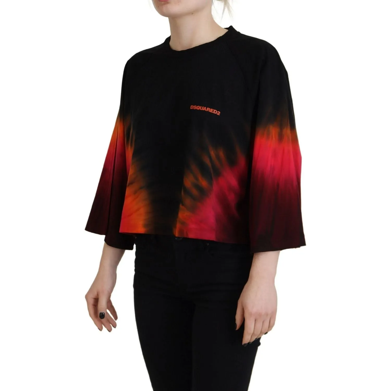 Dsquared² Black Cotton Tie Dye Crew Neck Casual Top