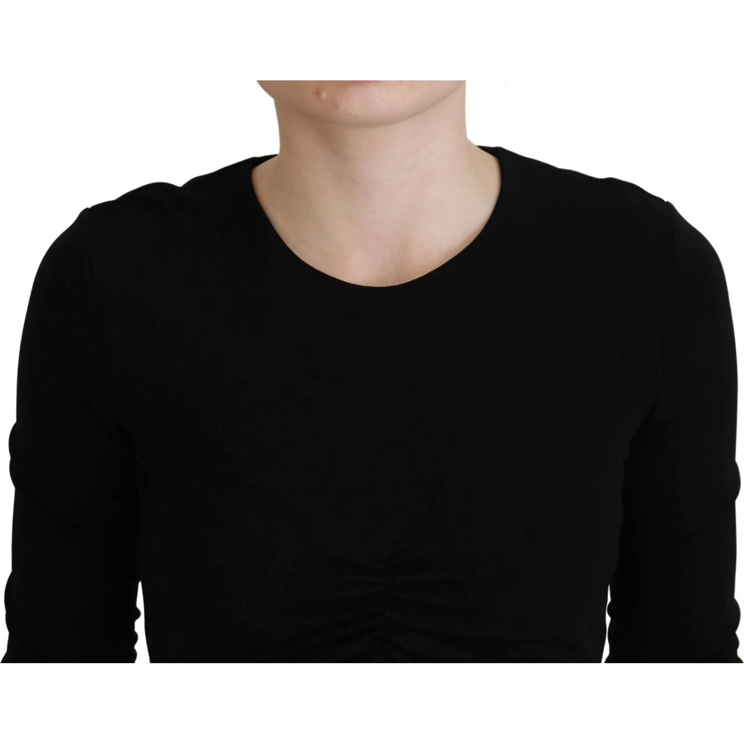 Dsquared² Black Viscose Cropped Round Neck Long Sleeves Top