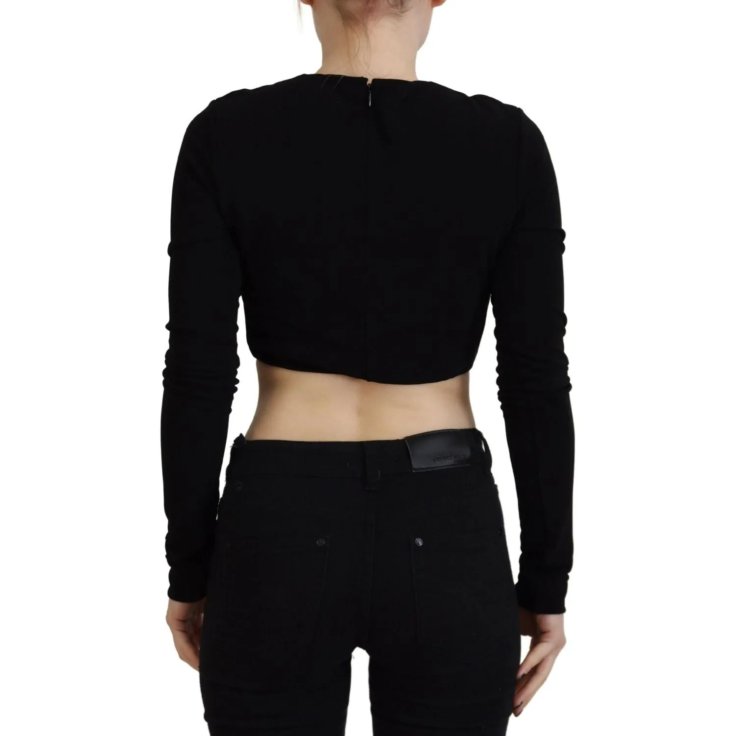 Dsquared² Black Viscose Cropped Round Neck Long Sleeves Top