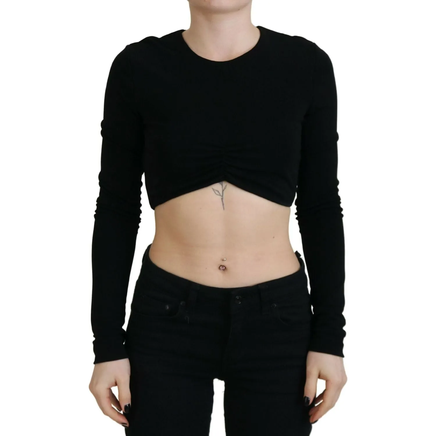 Dsquared² Black Viscose Cropped Round Neck Long Sleeves Top