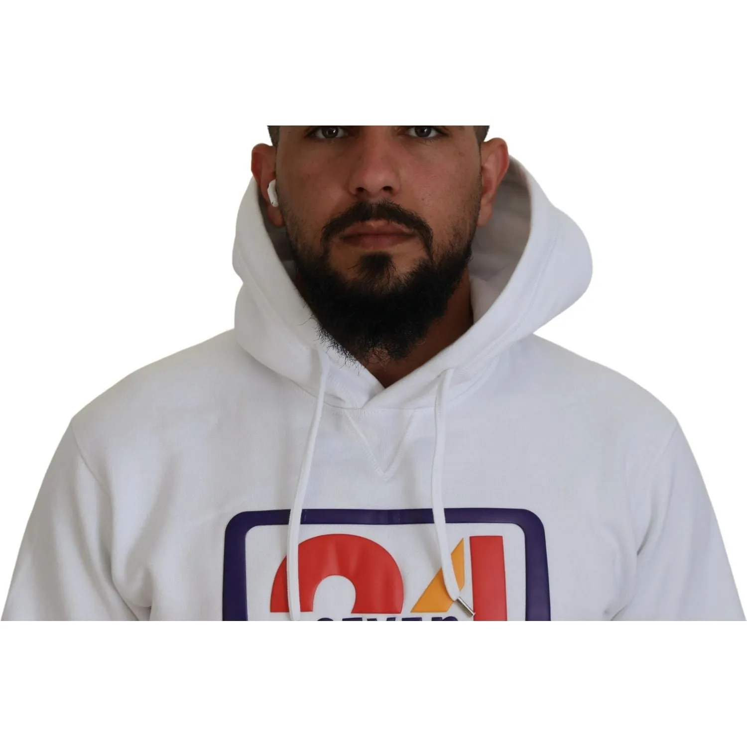 Dsquared² White Cotton Hooded Printed Men Pullover Sweater