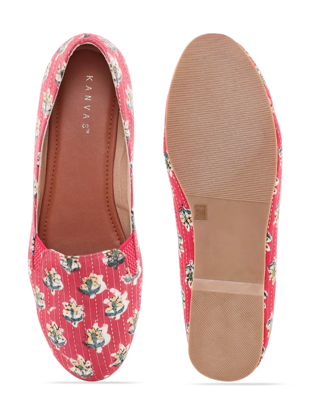 Fuchsia Pink Block Print Moccasins