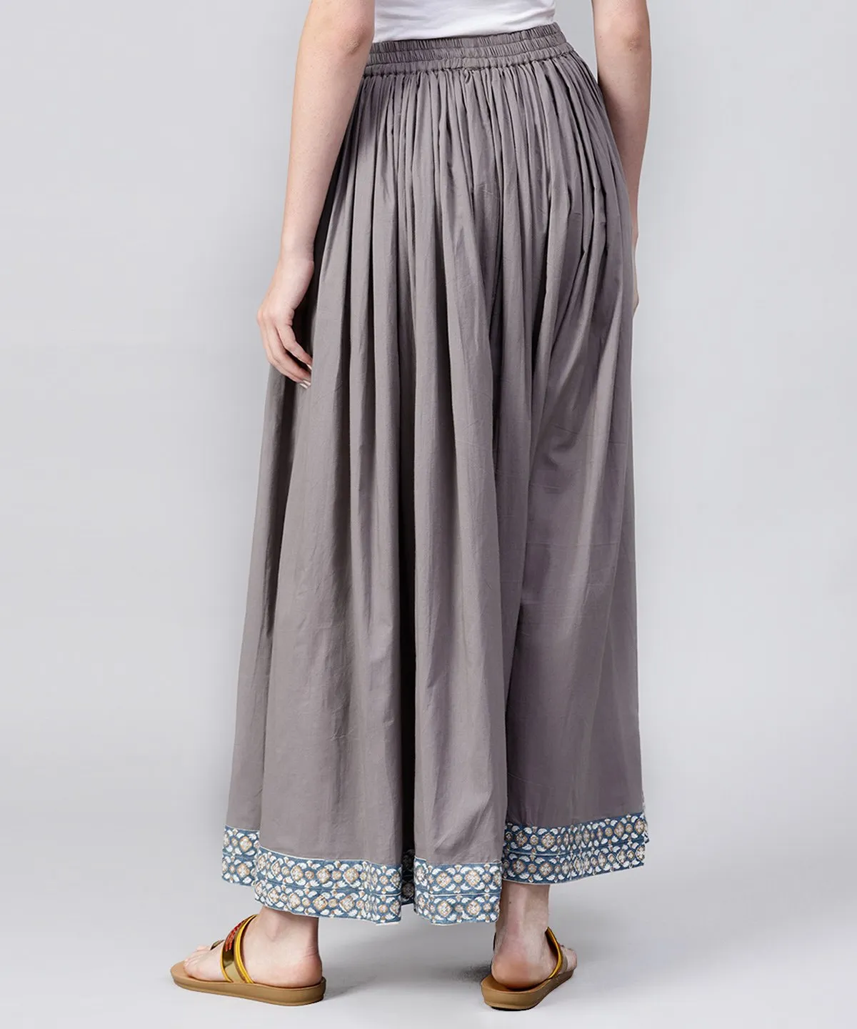 Grey Cotton Ankle Length Flared Skirt