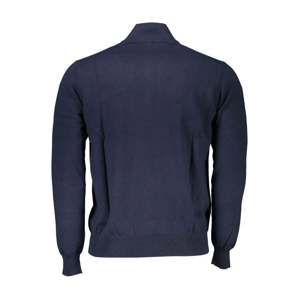 Harmont & Blaine Chic Half-Zip Blue Sweater with Embroidery Detail