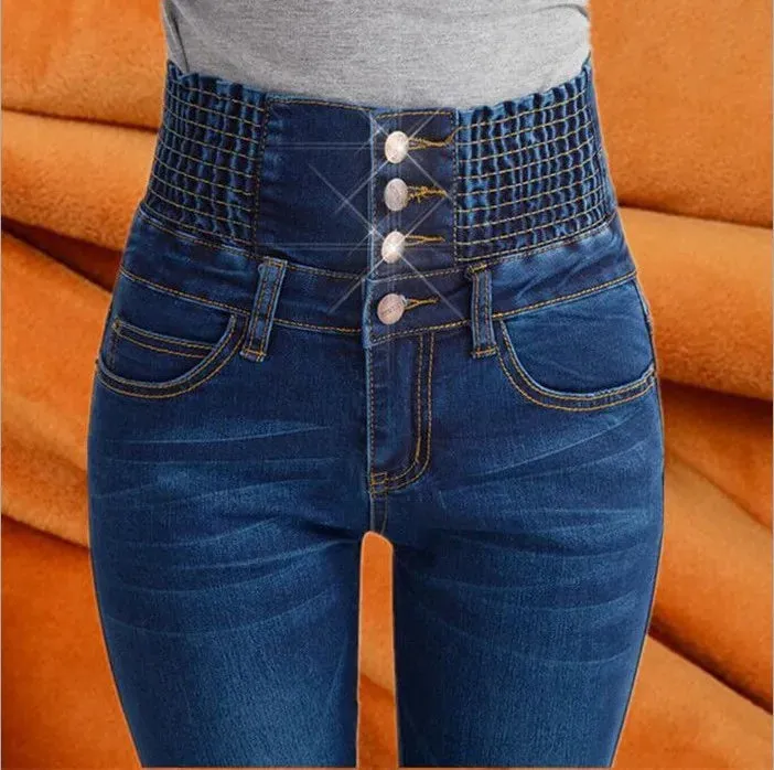 High Waist Skinny Winter Jeans with thick warm fleece for Women