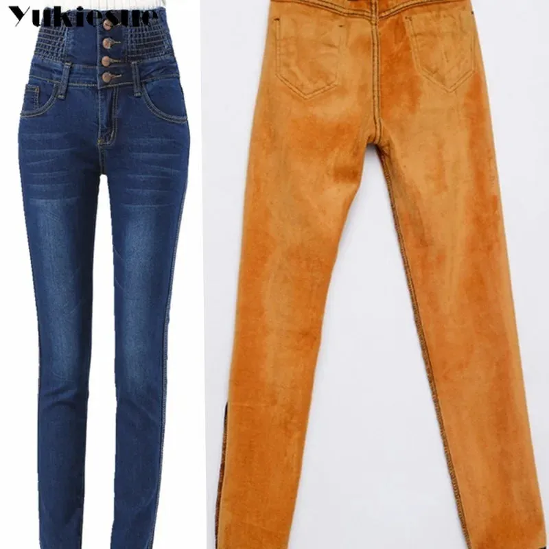 High Waist Skinny Winter Jeans with thick warm fleece for Women