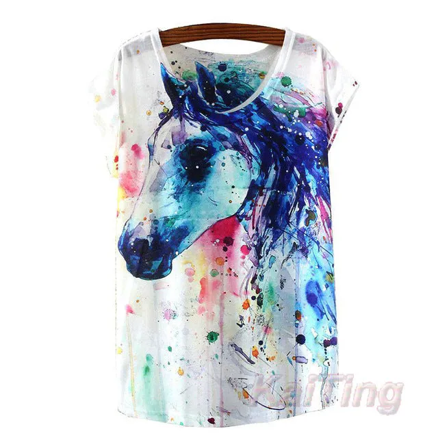 KaiTingu 2017 New Fashion Vintage Spring Summer T Shirt Women Clothing Tops Animal Owl Print T-shirt Printed White Woman Clothes