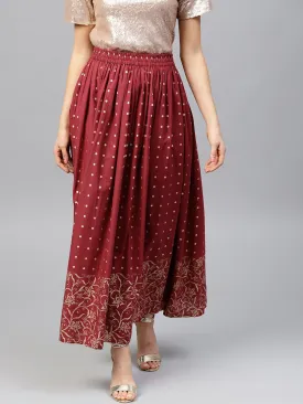 Maroon Printed Flared Ankle Length Skirt