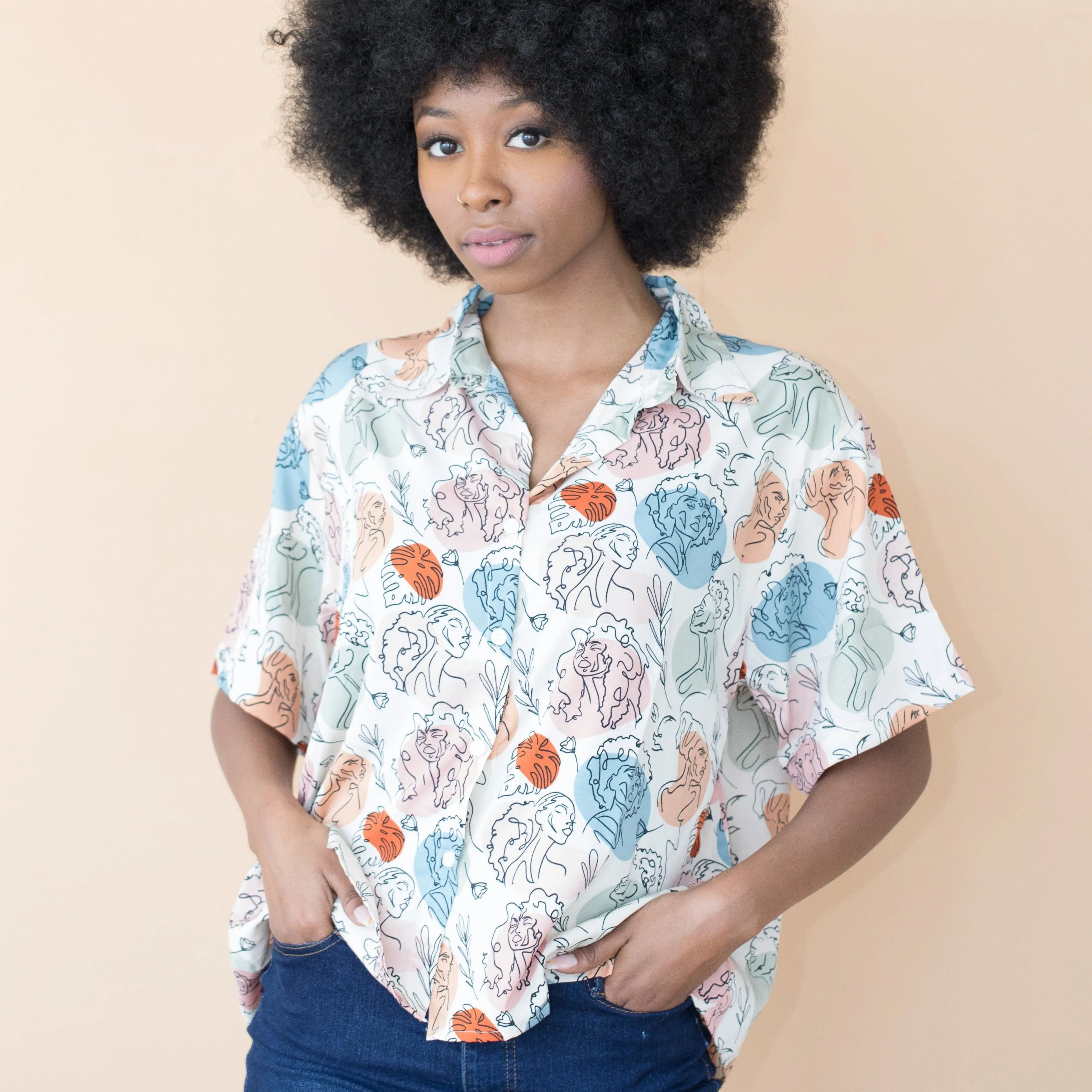 Melanin Faces Abstract All Over Print Blouse