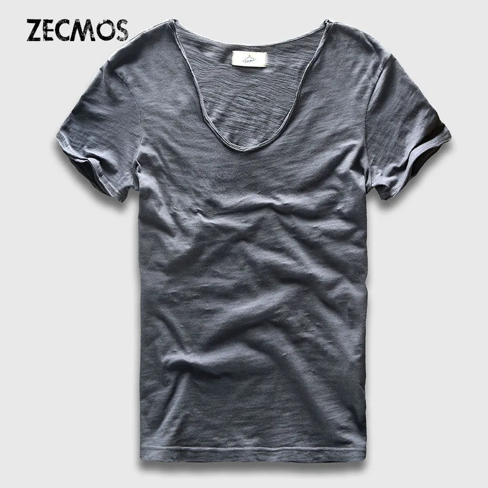 Men Basic T-Shirt Solid Cotton V Neck Slim Fit Male Fashion T Shirts Short Sleeve Top Tees 2017 Brand