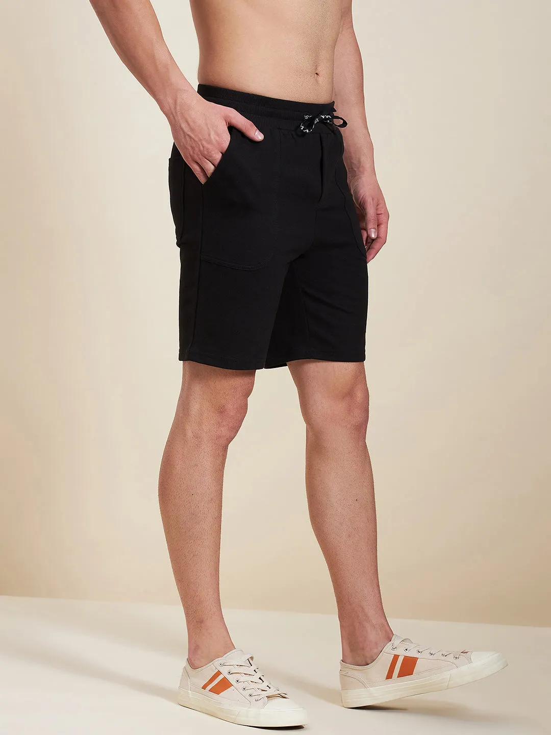 Men Black Overlock Detail Bermuda Shorts