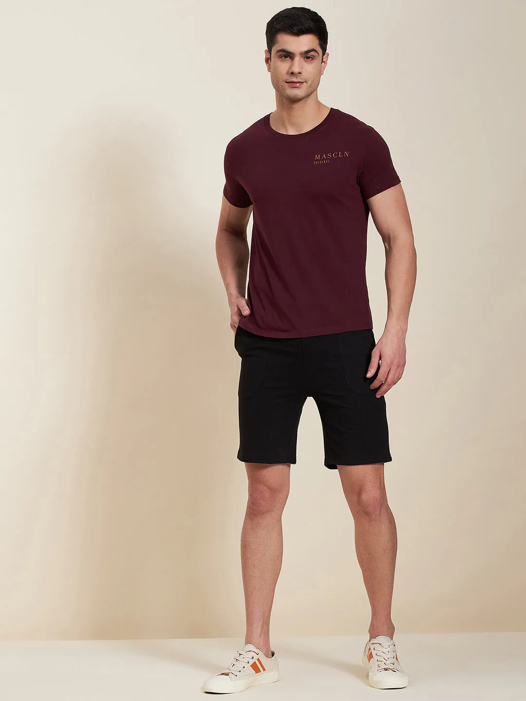 Men Black Overlock Detail Bermuda Shorts