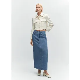 Mid Blue Long Denim Back Slit Skirts