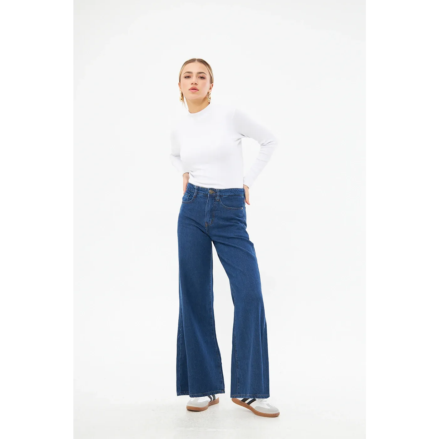 Mid Blue Puddle Wide Leg Jeans