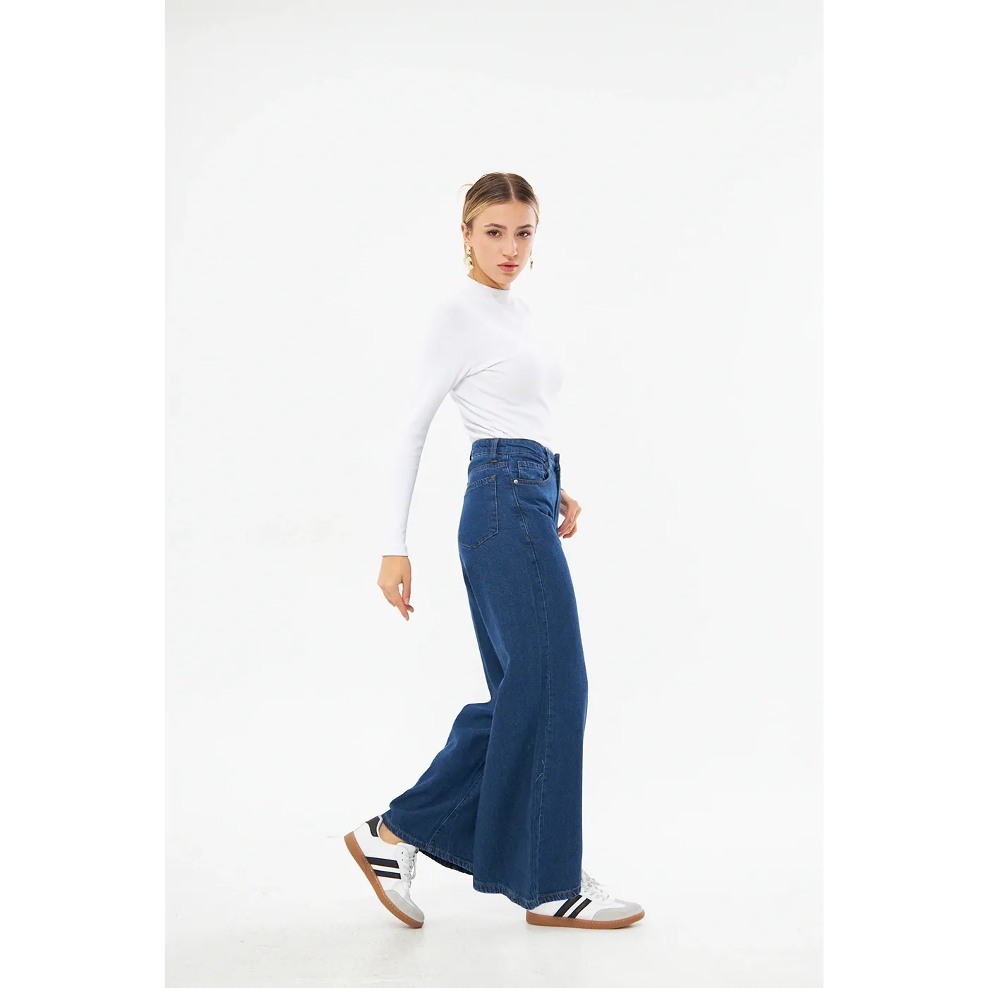 Mid Blue Puddle Wide Leg Jeans