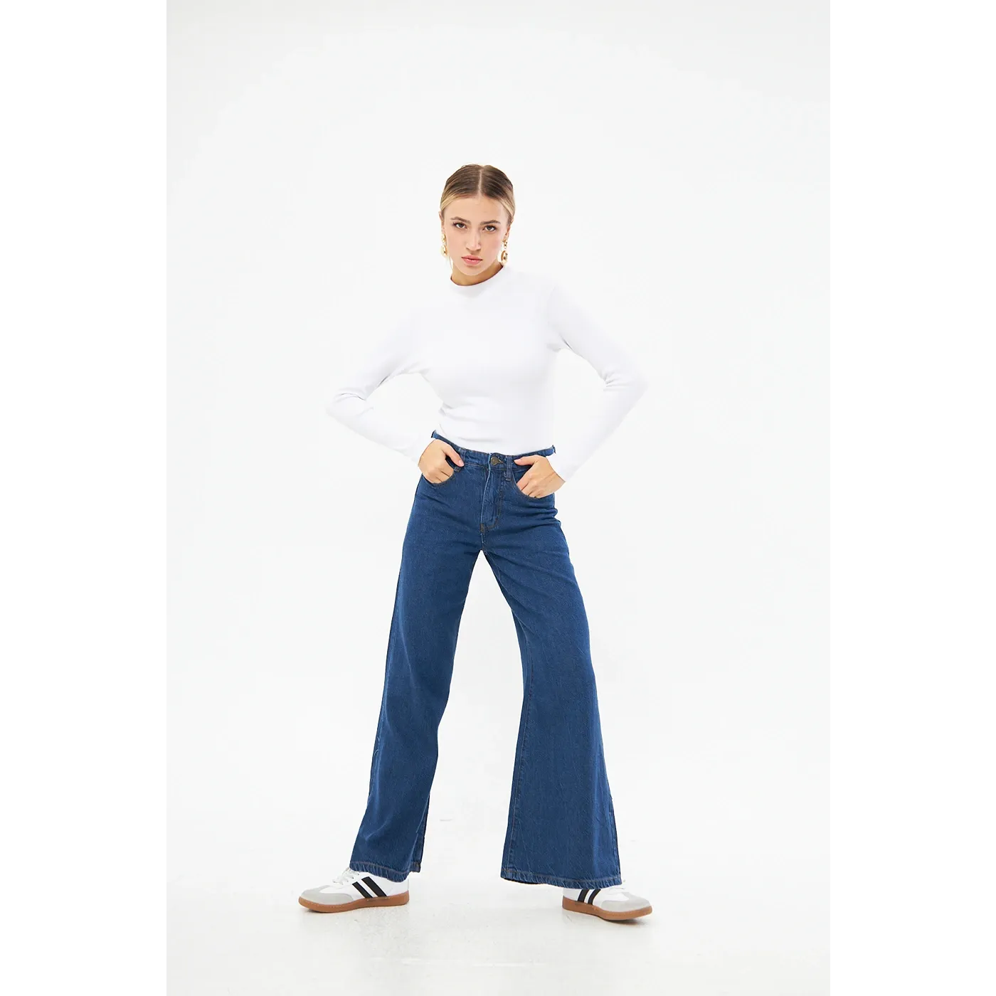 Mid Blue Puddle Wide Leg Jeans