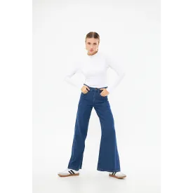 Mid Blue Puddle Wide Leg Jeans