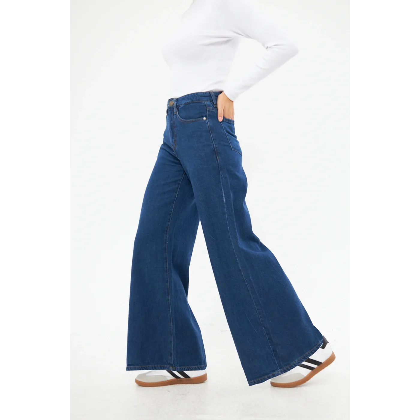 Mid Blue Puddle Wide Leg Jeans