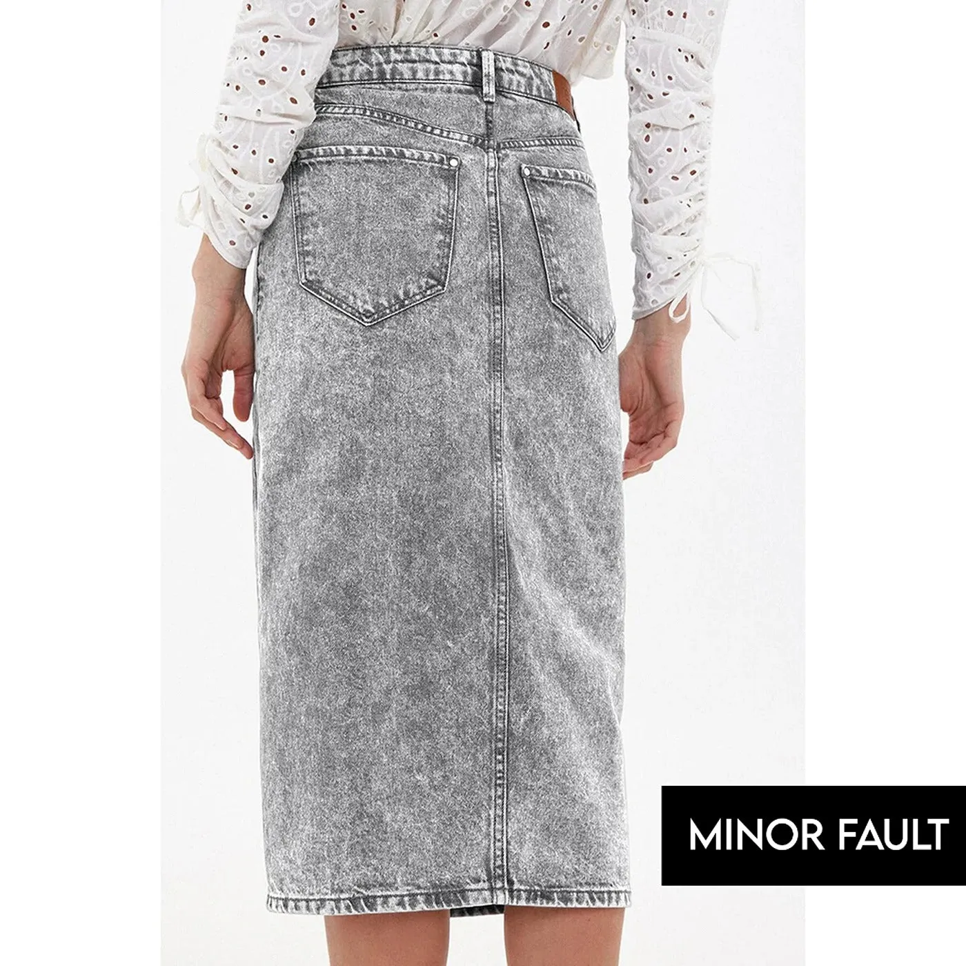 (Minor Fault) Grey Front Slit Denim Skirt