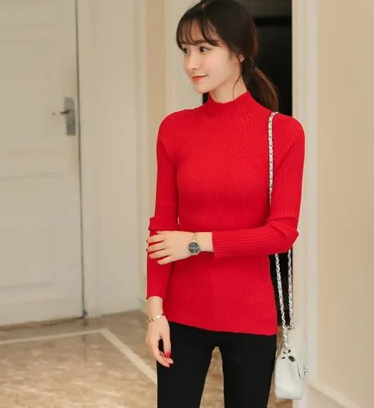 New 2017 Spring Fashion Women sweater high elastic Solid Turtleneck sweater women slim sexy tight Bottoming Knitted Pullovers