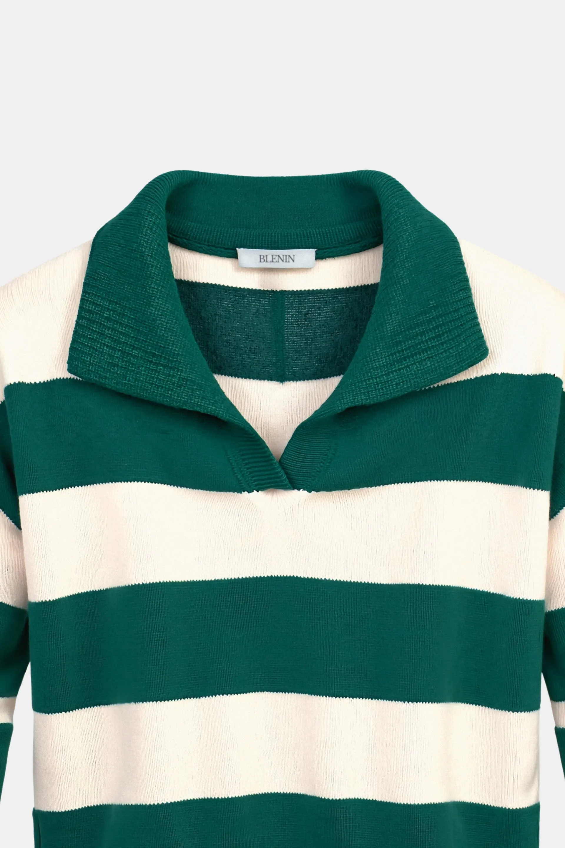 Old Money Green Color Block Striped Knitted Polo Pullover