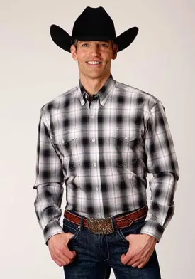 Roper Apparel Black/White Black Hills Plaid Button-Down Shirt for Men