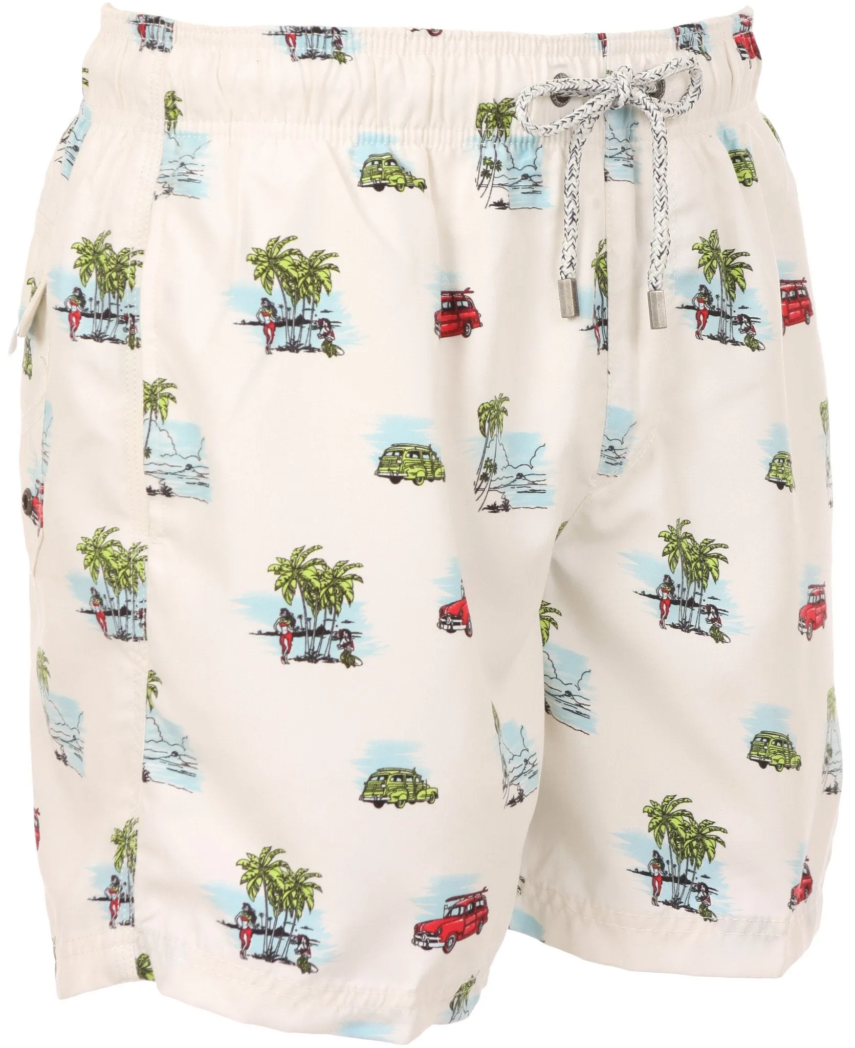 Sakkas Bailer Short Aloha Palm Tree Car Printed Skate Surf Board Short Swim Trunk