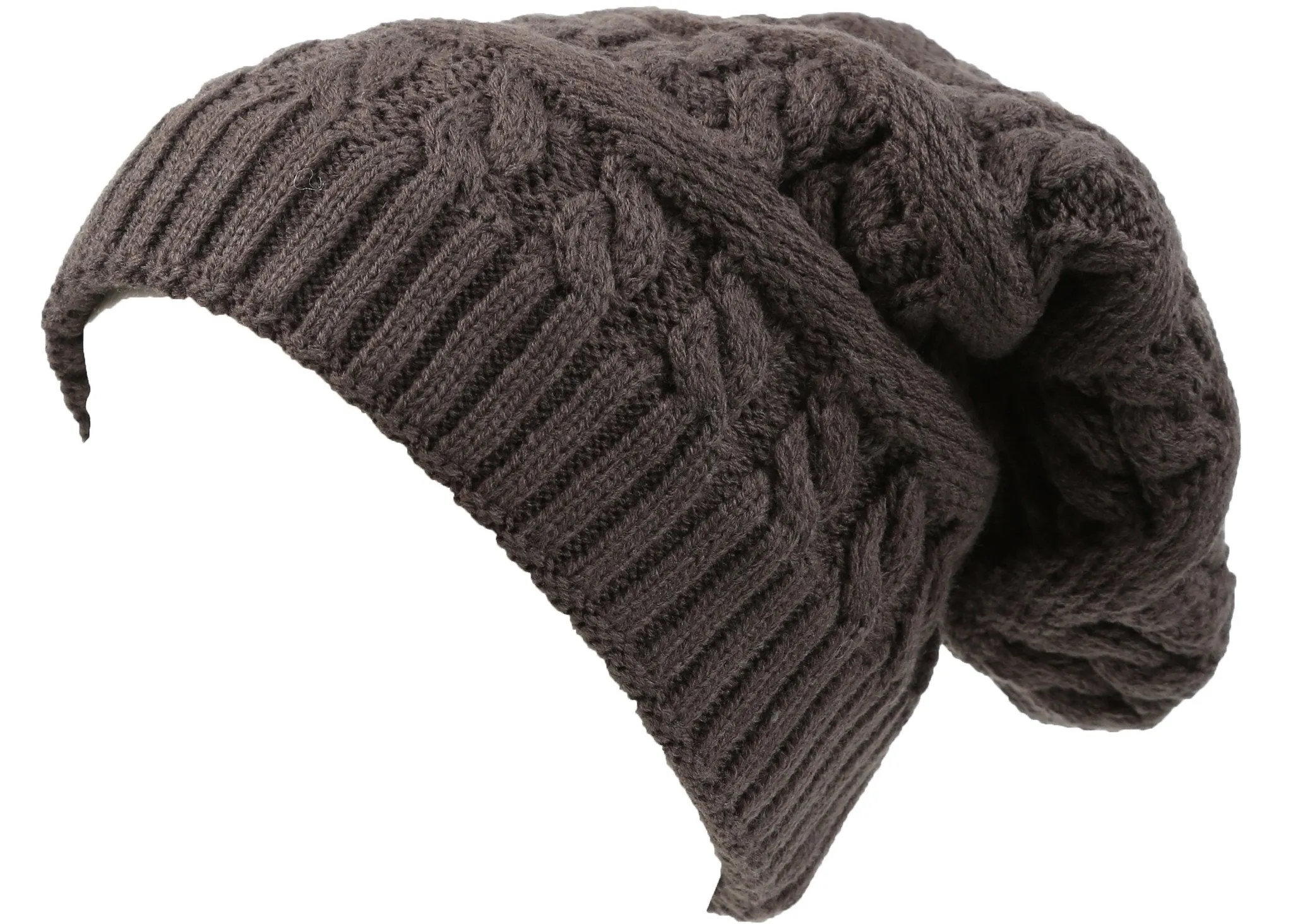 Sakkas Figaro Long Tall Classic Cable Knit Faux Fur Lined Unisex Beanie Hat