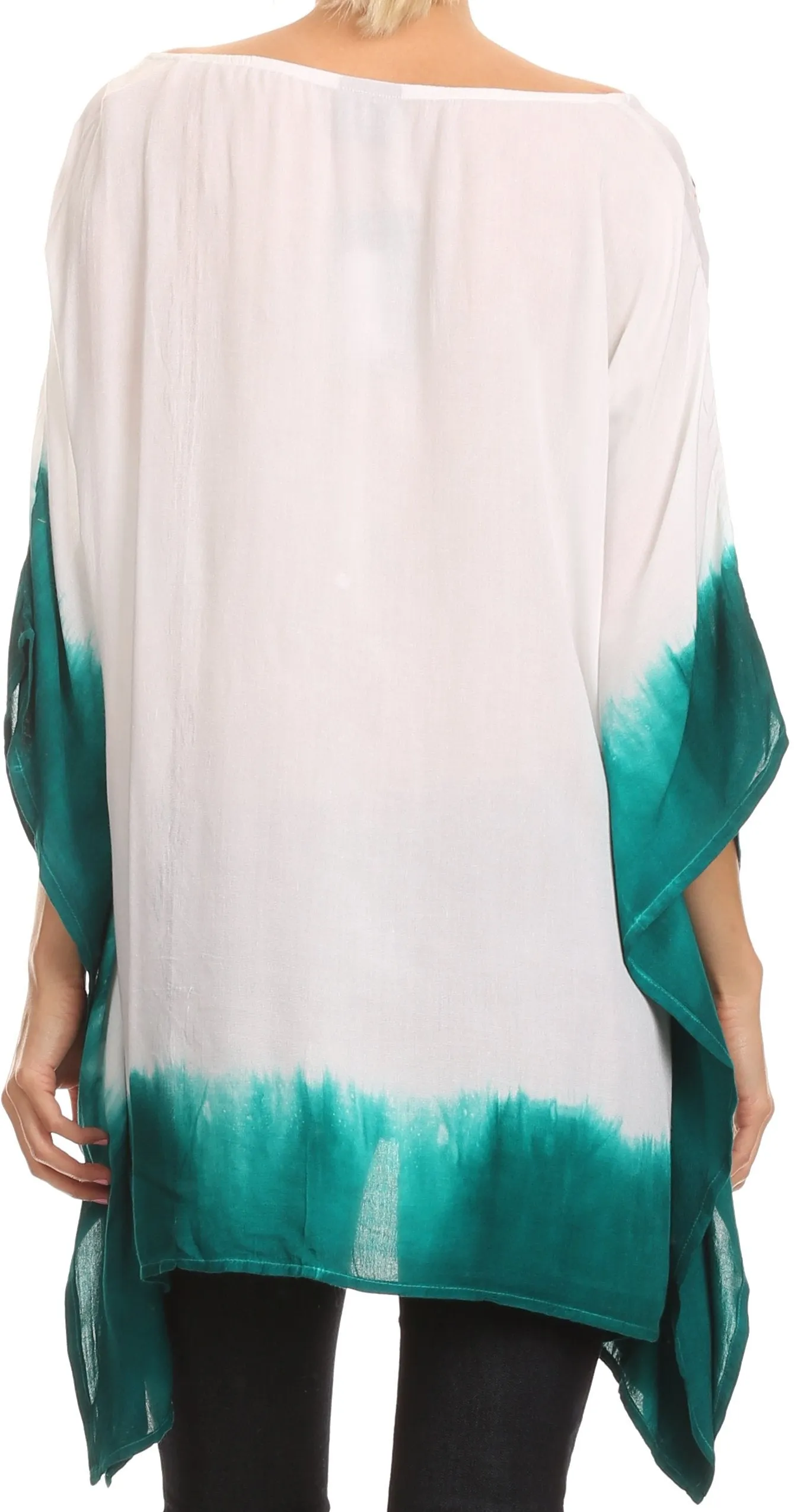 Sakkas Saleei Long Wide Square Ombre Floral Embroidered  Jewel Button Poncho Top