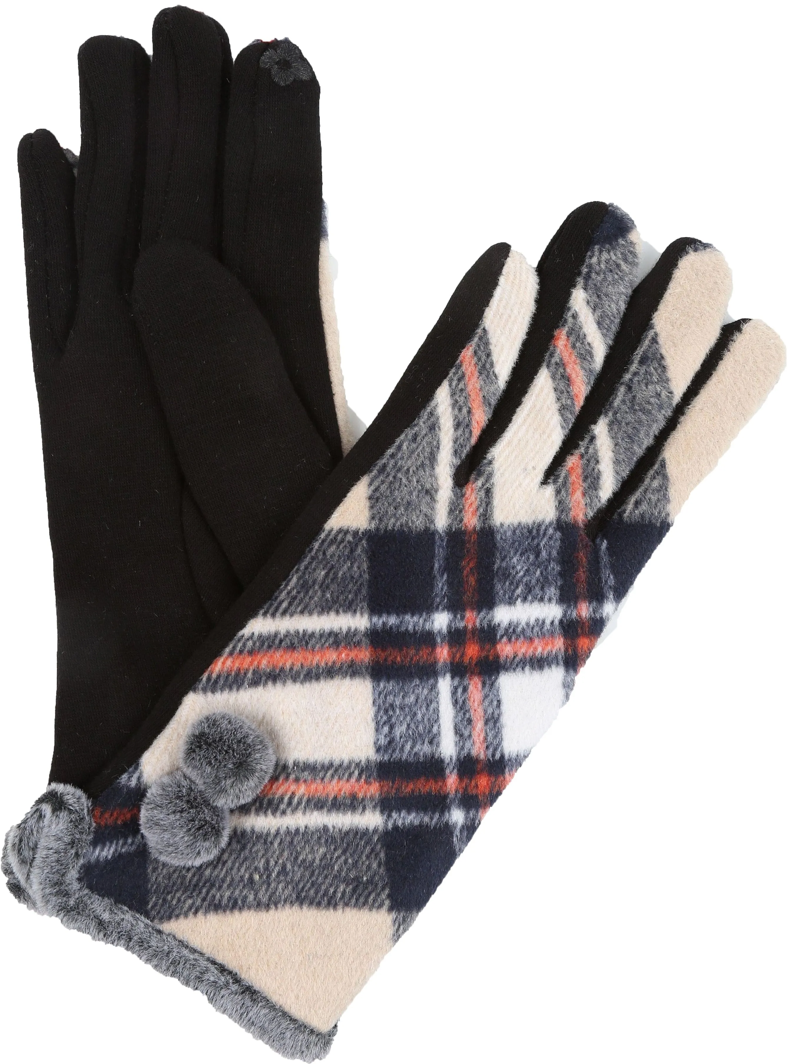 Sakkas Valy Classic Winter Checker Patterned Faux Fur Pom Pom Touch Screen Gloves