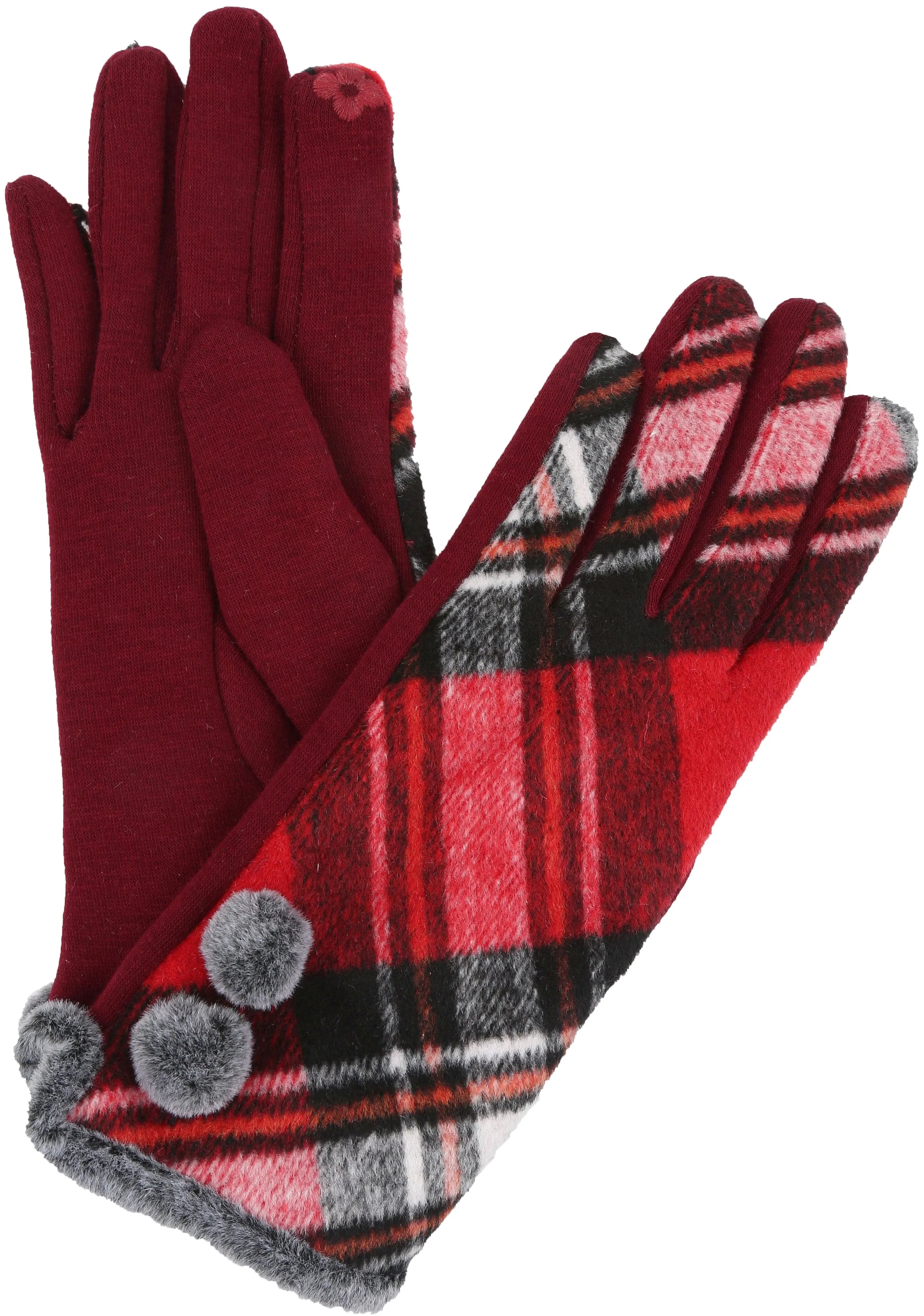 Sakkas Valy Classic Winter Checker Patterned Faux Fur Pom Pom Touch Screen Gloves