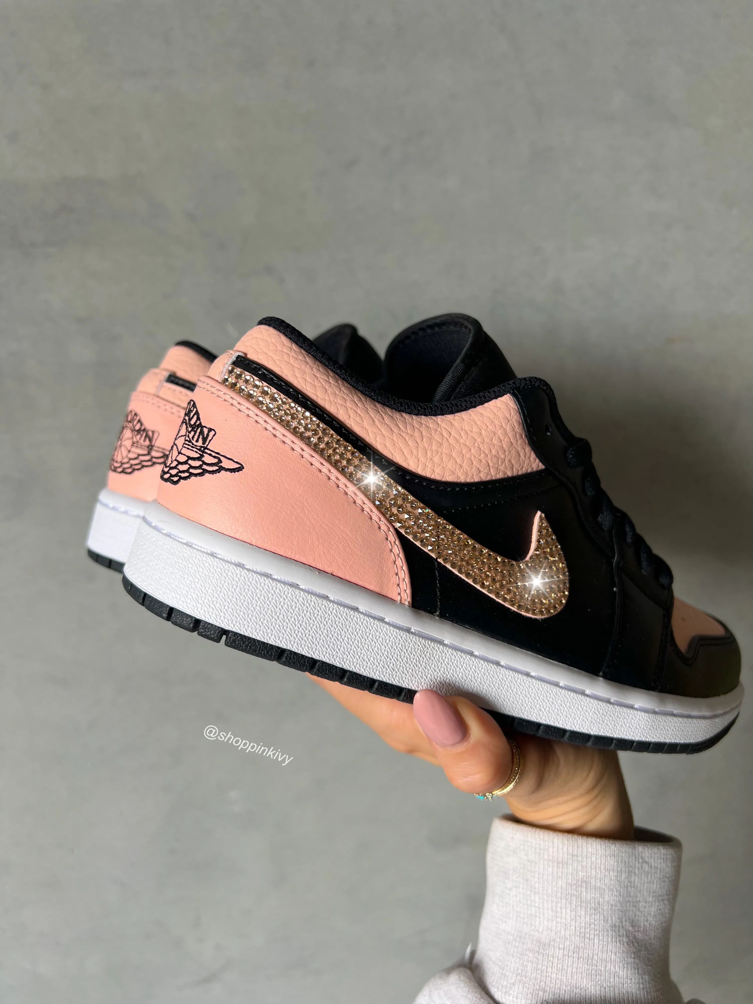 SIZE 9 RARE Peach Pink Swarovski Women’s Air Jordan 1 Low Shoes