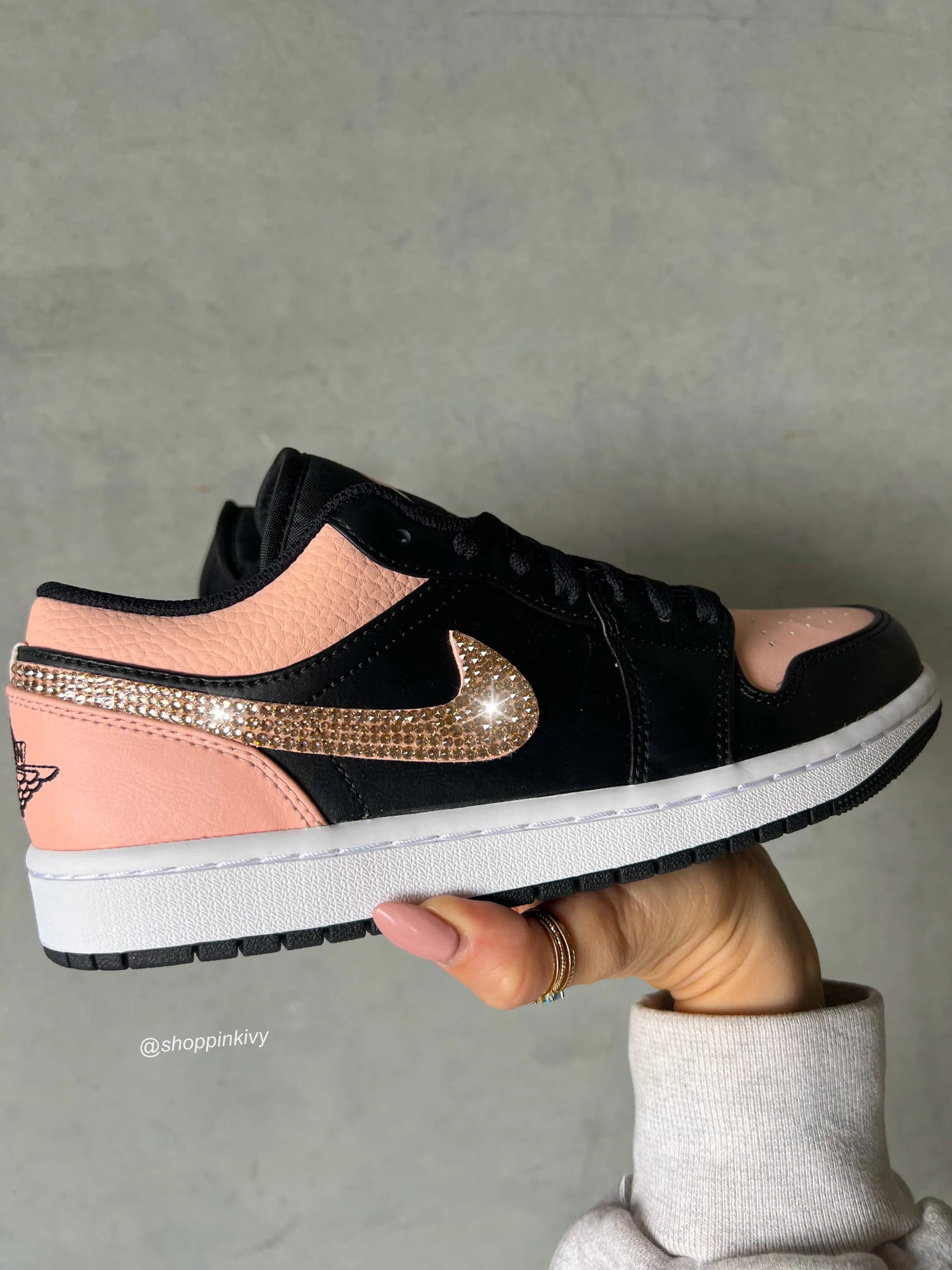 SIZE 9 RARE Peach Pink Swarovski Women’s Air Jordan 1 Low Shoes