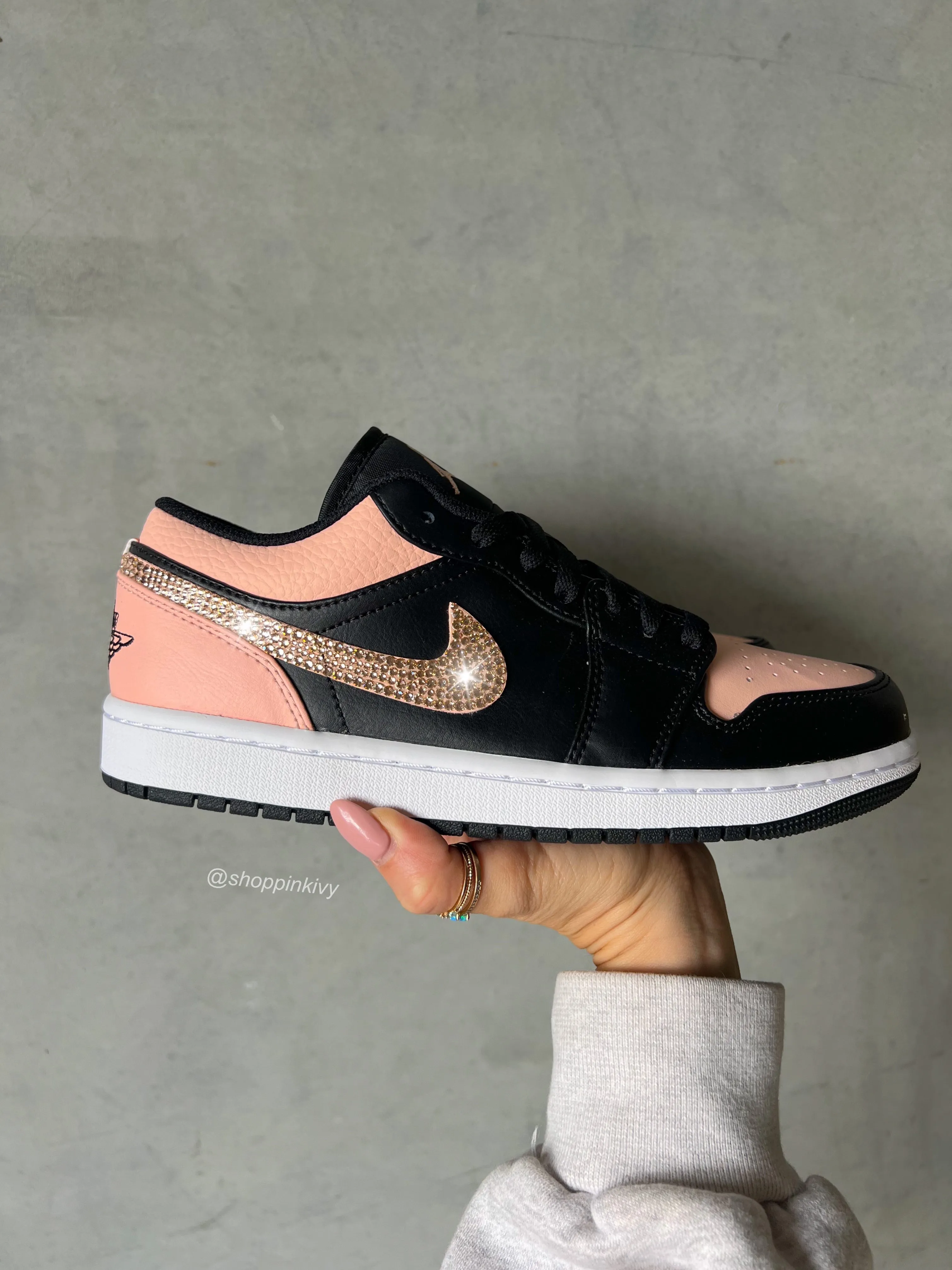 SIZE 9 RARE Peach Pink Swarovski Women’s Air Jordan 1 Low Shoes