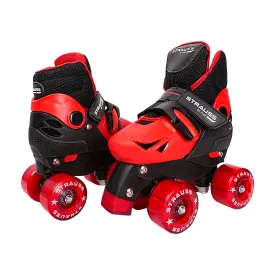 STRAUSS Gatiman Adjustable Skating Shoes | Latest Designed Roller Skates with Break | Ideal for Boys and Girls | Adjustable 4 Wheels Skating Shoe | Size: Senior (Black/Red)