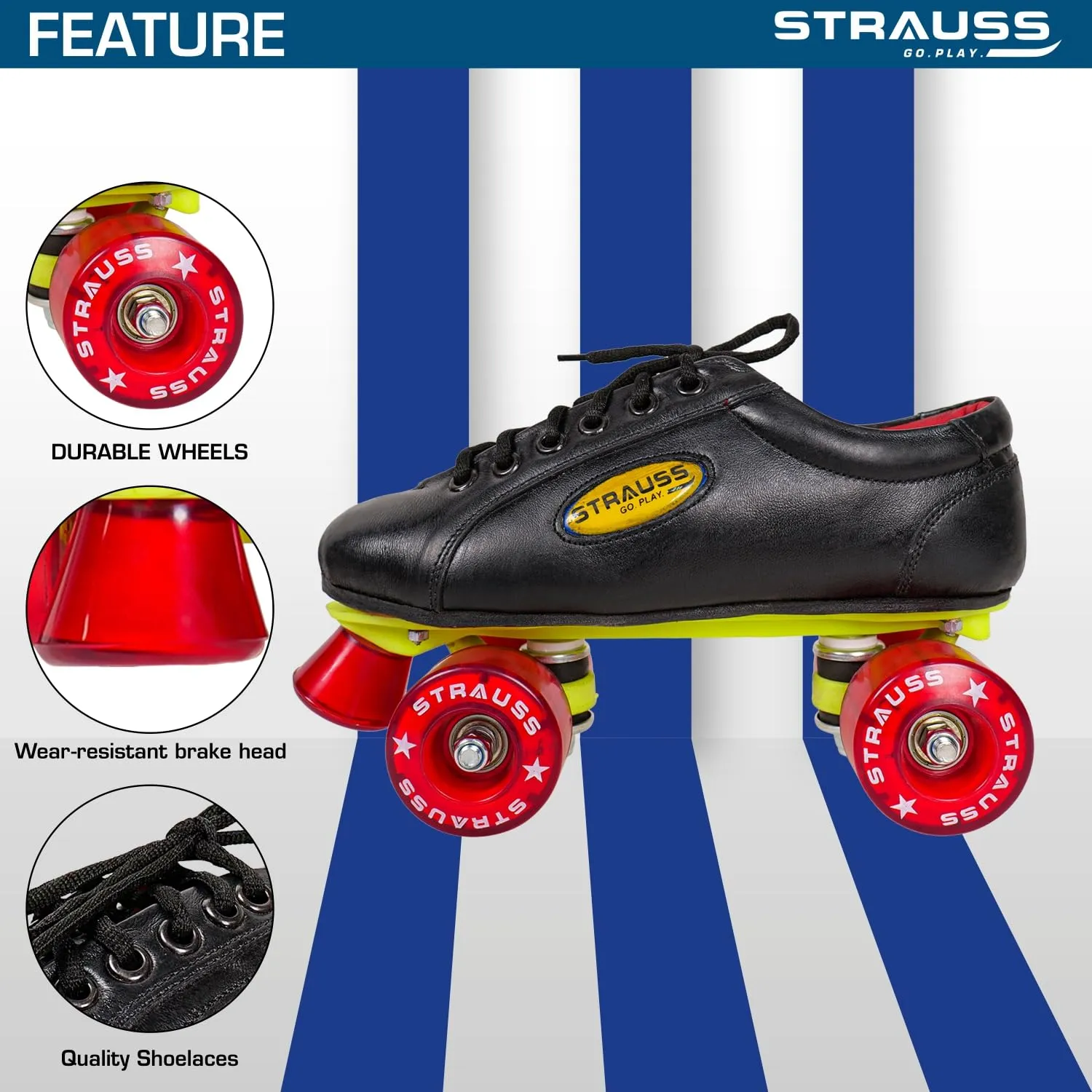 STRAUSS Gripper Skating Shoes | Fixed Body Roller Skates | Shoe Skate with PVC Wheel |Ideal for Boys, Girls and Kids |Suitable for All Skill Level | Ideal for Kids (11-12 Years) Size-4, (Red/Black)