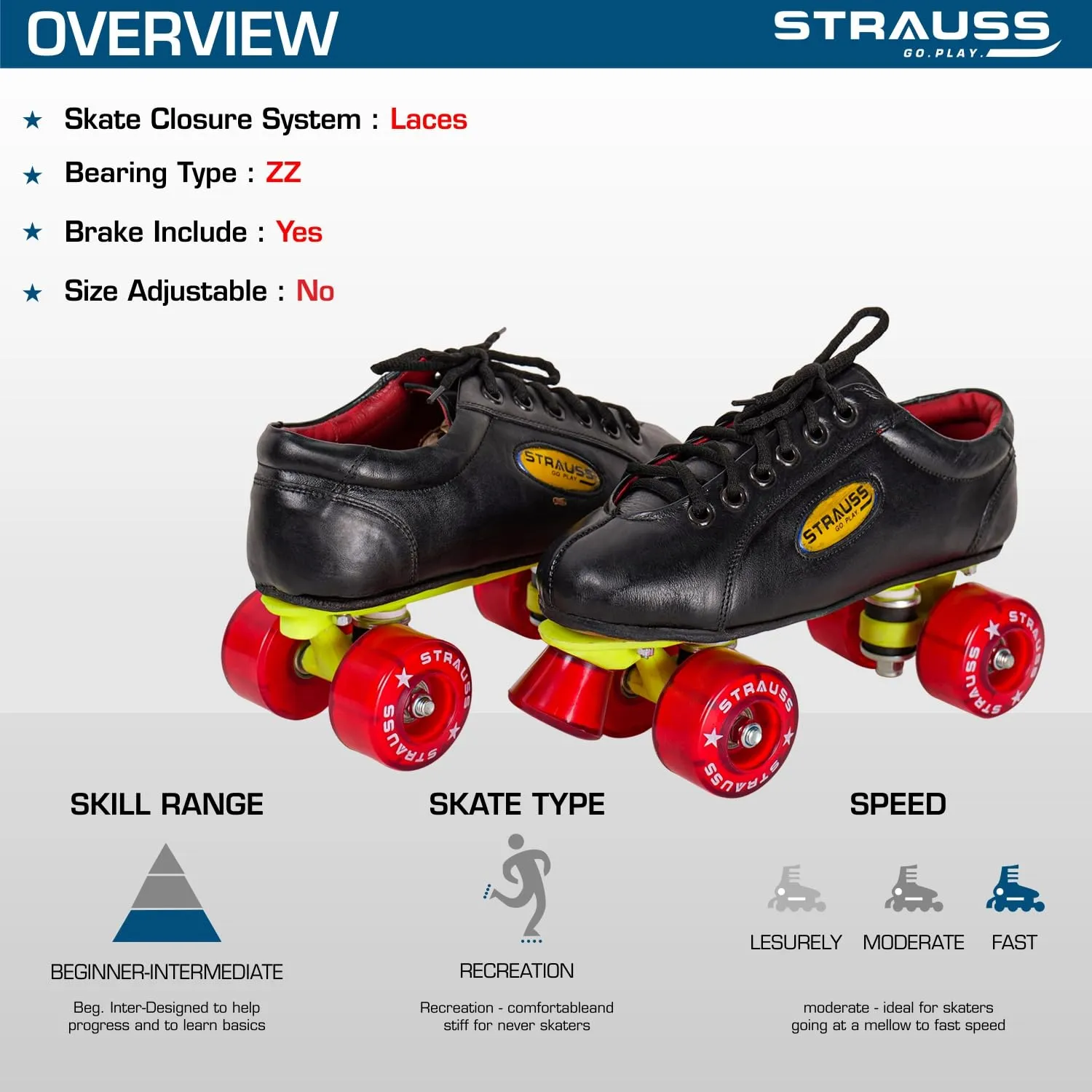 STRAUSS Gripper Skating Shoes | Fixed Body Roller Skates | Shoe Skate with PVC Wheel |Ideal for Boys, Girls and Kids |Suitable for All Skill Level | Ideal for Kids (11-12 Years) Size-4, (Red/Black)